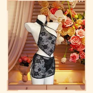 Golden Shuttle Woven Lingerie <b>Stand</b> Collar Halter Neck Lace Set 8107 Women Sexy Hipster Mid Rise <b>Night</b> Banquet Black - Product Image 4