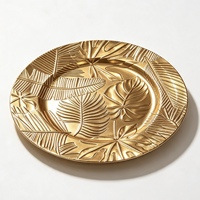 Assiette décorative en plastique plaqué or sur mesure, motif feuille tropicale en relief, pour la décoration de table de fête ou d'hôtel