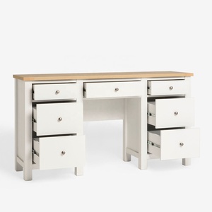 Table de maquillage de style minimaliste personnalisée, en bois massif peint en <span class=keywords><strong>blanc</strong></span>, placage de chêne, design <span class=keywords><strong>plat</strong></span>, console à 7 tiroirs, coiffeuse - Product Image 4