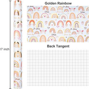 กระดาษห่อของขวัญงานเลี้ยงฉลองทารกเคลือบทองสีรุ้ง ดีไซน์โรแมนติกและหรูหรา พร้อมเส้นตัดด้านหลังที่ปรับแต่งได้ - Product Image 6
