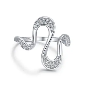 2022 Unique Women Jewelry 925 Sterling Silver Cubic Zirconia Twisted S Shape Ring