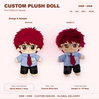 Poupée en peluche en coton personnalisée, cheveux roux, lunettes dorées, chemise bleue, short à carreaux, cadeau pour les fans, vente en gros