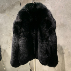 <span class=keywords><strong>Cappotto</strong></span> di Lusso <span class=keywords><strong>Oversize</strong></span> in Vera Pelliccia di Volpe con Chiusura a Zip, Giacca in Autentica Pelliccia di Volpe Nera per Uomo - Product Image 2