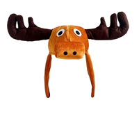 Chapeau d'hiver de plage en peluche amusant en forme de cerf de dessin animé, motif élan marron, pour carnaval européen et américain, modèle transfrontalier