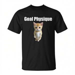 Goal Physique Cat <b>Meme</b> T-<b>Shirt</b> Black Unisex Adult Crew Neck Short Sleeve Digital Printing - Product Image 3