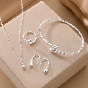 4pcs/<b>set</b> Gold Plated Water Drop Jewelry <b>Set</b> Necklace Earrings Rings <b>Bangle</b> Bracelet Women's Fashion Gift Jewelry - Product Image 5