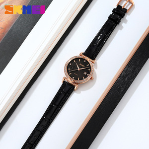 Skmei Women's Quartz Watch Green Leather Strap Analog <b>Date</b> Display Rose Gold Case 30M Waterproof - Product Image 3