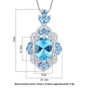 Wholesale Fashion Creative Court Style Eco-friendly Copper 12*16MM Blue Zircon <b>Ring</b> and Necklace Jewelry <b>Set</b> for <b>Women</b> - Product Image 3