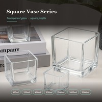 Vase carré transparent en verre pour plantes hydroponiques, arrangements floraux, décoration de mariage et de fête d'anniversaire (vente en gros)