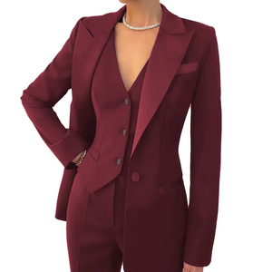 <span class=keywords><strong>Traje</strong></span> de 3 piezas para <span class=keywords><strong>mujer</strong></span> Slim Fit Color sólido <span class=keywords><strong>Chaqueta</strong></span> de negocios Chaleco Pantalones Formal Oficina Señora Trajes de esmoquin - Product Image 1