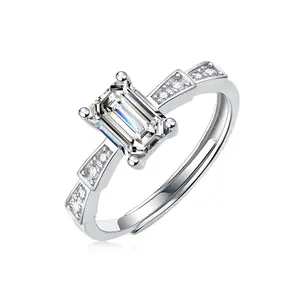 2024 Cheap Simple Non Fading Rhodium Gold Plated 925 Sterling Silver Emerald Cut Moissanite Ring For Women