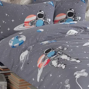Parure de lit Karden Flower en coton uni, motif Astronaut, 160x220cm, gris - Product Image 4