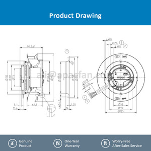 Ventilador Centrífugo de Refrigeración R3G190-8317082557, 230V, 170W, 4000 RPM, 1.3A, Aspas de Plástico de 190 mm, Personalización OEM/ODM - Product Image 4