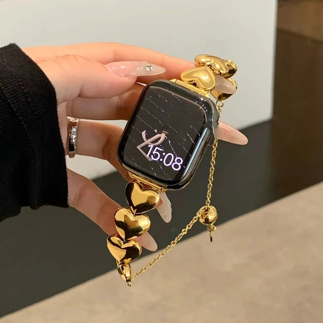 Luxury Love Heart Metal Strap for Apple Watch Band 44mm 42mm 45mm 49 38 Women Bracelet for IWatch Series 8 7 SE 6 5 Accessories