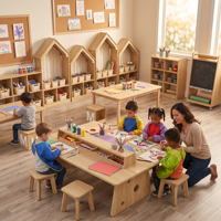 Table d'activités rectangulaire EMA pour l'école avec structure en bois stable, ensemble table et chaise pour les enfants d'âge scolaire