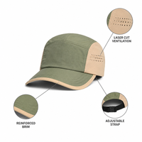 Casquette de camping 5 panneaux à visière plate, color block, imperméable, perforée au laser, séchage rapide, logo personnalisé, course à pied, camping, OEM, vente en gros, usine