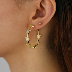 Aros Grandes con Micro Pavé de Circonitas, Joyería de Moda para Mujer de Alta Calidad, Aros de <span class=keywords><strong>Estrella</strong></span> - Product Image 4