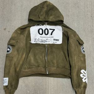 Sudadera con Capucha Personalizada de Estilo Vintage, 100% Algodón, con Apliques Bordados y Diseño Desgastado para Hombre - Product Image 4