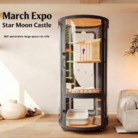 Meuble de Luxe pour Animaux de Compagnie : Villa pour Chat de Salon, Élégante, en Verre Trempé et Bois Massif, Grand Espace, Multi-Niveaux, Design de Créateur