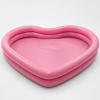 Herzförmiger Aufblasbarer Schwimmpool Tragbarer 2-Ring PVC-Pool für Erwachsene & Kinder Outdoor Familien-Spa