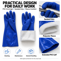 Gants de travail en PVC doublés polaire polyester, avec grip sablé, manchette longue de 35 cm, pour la manutention et le nettoyage industriels, logo personnalisé, vente en gros