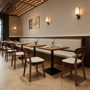 Juego de Mesa y Sillas de Madera Cuadradas para Restaurante o Cafetería de Comida Rápida, con Asientos Tapizados en Cuero Estilo Madera Natural Moderna - Product Image 6