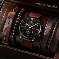 Montres Quartz de Haute Qualité Nouveau Calendrier Montre-Bracelet Coffret Cadeau Homme Toile 45mm Verre Aiguille Quartz Bracelet Montres Ensemble
