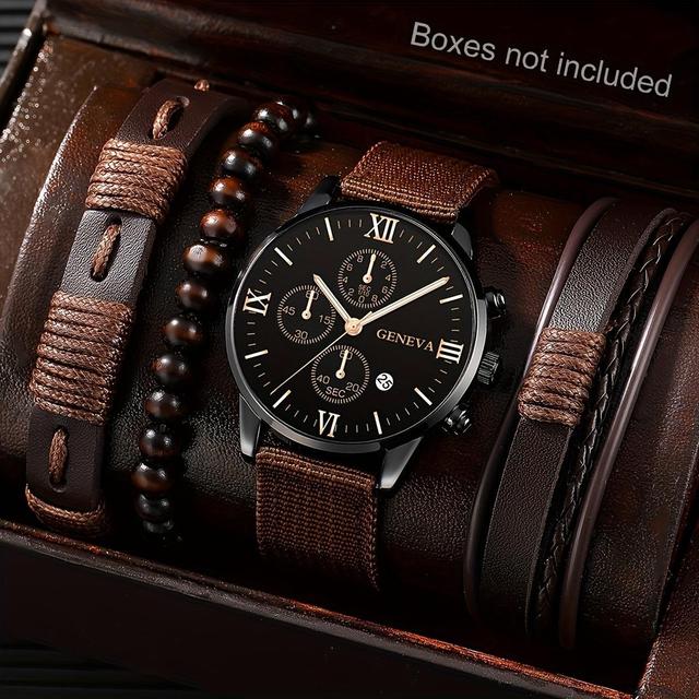 High Quality Quartz Watches New Calendar Wristwatch Men's Gift Set Canvas 45mm Glass Pointer Quartz Bracelet Watches Set