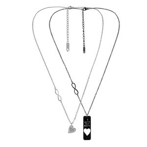 Nouveau à la mode 2 pièces/ensemble en acier inoxydable amour coeur <span class=keywords><strong>symbole</strong></span> éternel 8 plaque carrée pendentif bijoux collier pour Couple amoureux - Product Image 1