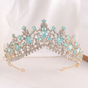 Tiara promocional corona caliente azul verde colorido púrpura nupcial grandes coronas para Queens boda dorada diamante Tiara - Product Image 1