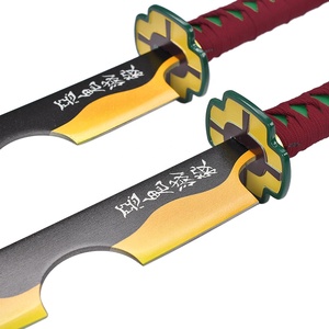 Épée Nichirin Demon Slayer en acier inoxydable de 43 cm, pas cher, <span class=keywords><strong>Tengen</strong></span> Uzui, décoration artisanale, ensemble de deux katanas avec fourreau en cuir PU - Product Image 5