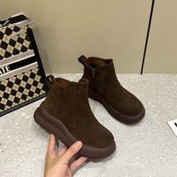 Sepatu Boots Wanita Hak Datar - Bahan Beludru Resleting Samping Anti-Selip Hangat untuk Musim Dingin