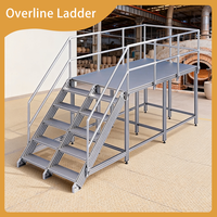 Plataforma de Mantenimiento Modular de Aluminio para Escaleras Industriales, Enfocada en la Higiene, con Barandillas de Seguridad para Fábrica