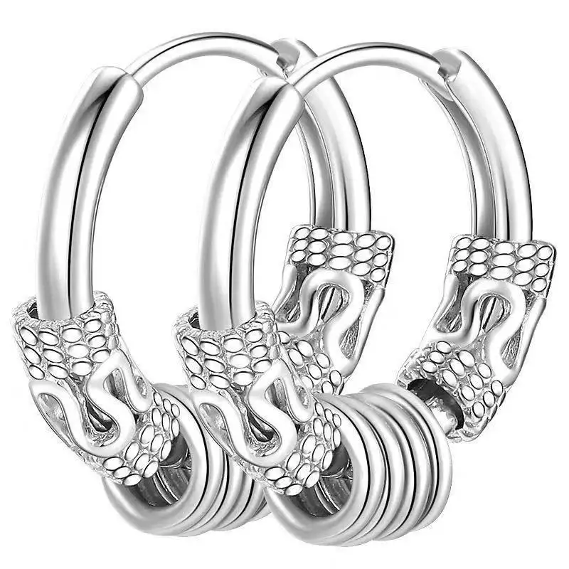 Brincos de prata em aço inoxidável para homens, brincos em aço titânio premium com Totem de dragão e cor preta, novo design