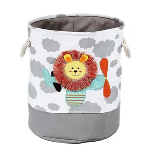 新狮子长颈鹿卡通帆布织物脏衣服存储洗衣篮有机