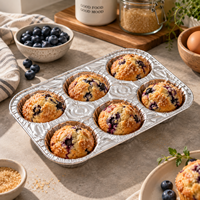 Moule à muffins en aluminium jetable 6 cavités, plateau de cuisson pour cupcakes, conteneur de four pour mini quiches, œufs et gâteaux