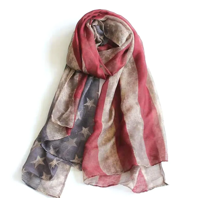 Американский флаг шарф пятиконечная звезда полосатый печатных бежевый пряжи шарф воротник пользовательские