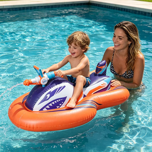 <span class=keywords><strong>Jet</strong></span> <span class=keywords><strong>ski</strong></span> gonflable pour enfants en forme de requin avec pistolet à eau intégré pour les sports nautiques d'été, bateau à moteur et flotteur de piscine avec pistolet à eau - Product Image 1