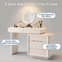 Table de maquillage moderne et écologique avec tiroirs durables, miroir LED réglable, en MDF, pour hôtel et salon