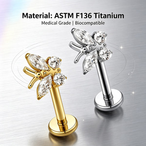 Pendientes Colgantes de Zirconia Personalizados, Hipoalergénicos, de <span class=keywords><strong>Titanio</strong></span>, para Cartílago, Labret, Tragus, Joyería para <span class=keywords><strong>Piercing</strong></span>, Oro de 24K, para Boda - Product Image 3