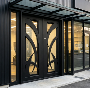 Puerta Doble de Entrada Negra Contemporánea Qifan con Paneles de Vidrio Art Deco, Estilo Abatible, Acabado con Recubrimiento en Polvo, Diseño Duradero - Product Image 3