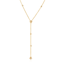 Collier en forme de Y en acier inoxydable plaqué or 18 carats avec fleurs et zirconiums cubiques blancs étincelants, bijoux élégants pour femmes de J&D Jewelry