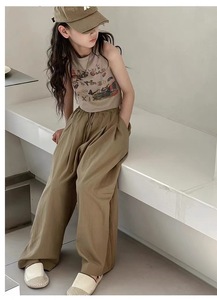 Nouvelle mode 2 pièces ensembles de vêtements pour adolescentes sans manches imprimé gilet chemise + solide pantalon ample tenues pour les filles - Product Image 3