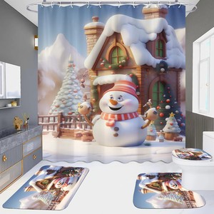 Ensemble <span class=keywords><strong>de</strong></span> quatre rideaux <span class=keywords><strong>de</strong></span> <span class=keywords><strong>douche</strong></span> à motif bonhomme <span class=keywords><strong>de</strong></span> neige <span class=keywords><strong>de</strong></span> Noël, impression numérique HD, imperméable, résistant à la moisissure, sans perçage - Product Image 5