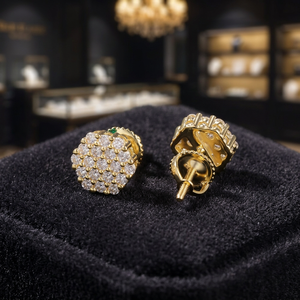 Gold Plated 925 Sterling Silver <b>Moissanite</b> Stud <b>Earrings</b> Round Iced Out Screw Back Ear Jewelry for Party - Product Image 2