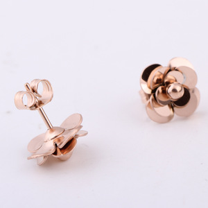 Fashion Flower <b>Stud</b> <b>Earrings</b> Rose Gold 10mm Stainless Steel Elegant <b>Earrings</b> For Women - Product Image 3