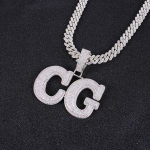 Collar con Colgante Personalizable de Letras y Números Grandes, Chapado en Plata con Incrustaciones de Circonia Estilo Punk, Diseño de Aleación Extra Grande - Product Image 1