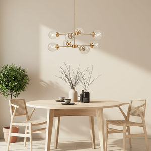 8 <b>Light</b> Metal Chandelier <b>Globe</b> Bulbs Pendant <b>Light</b> Gold Finish E27 LED Indoor Dining Room Lighting Adjustable Height - Product Image 2