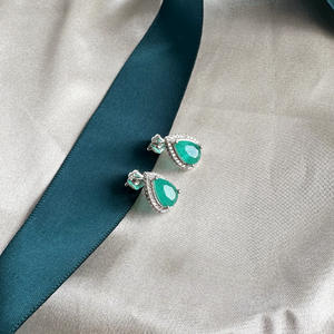 Boucles d'oreilles en argent <span class=keywords><strong>sterling</strong></span> 925 6x9mm en forme de goutte d'eau vert émeraude pour femmes bijoux de danse - Product Image 4