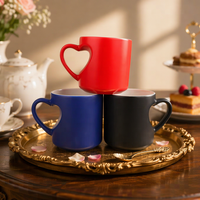 Mug à café en céramique personnalisable, promotionnel, avec poignée en forme de cœur, sublimation, sensible à la chaleur, sans danger pour les aliments, compatible micro-ondes